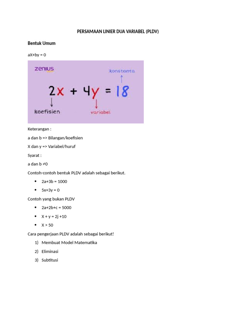 Persamaan Linier Dua Variabel | PDF