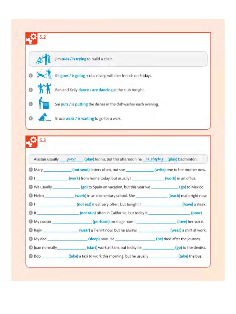 Homework Present Simple and Present Progr. Exercises | PDF