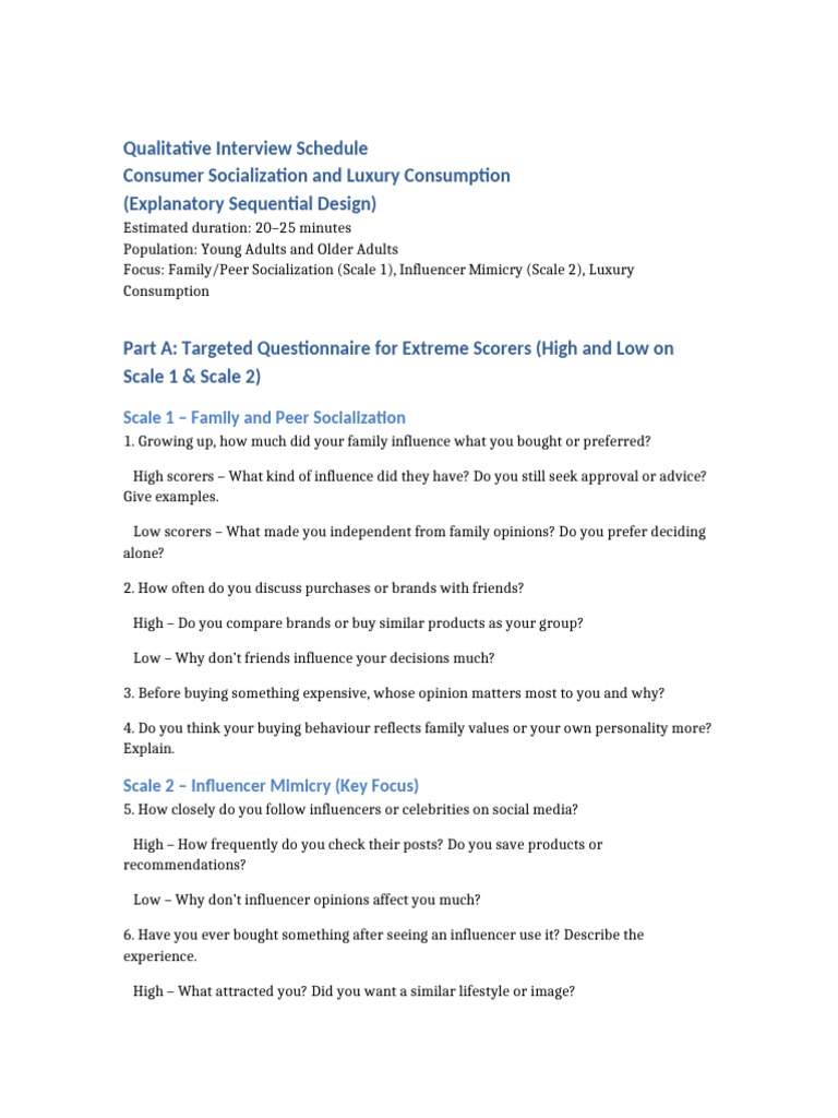 Qualitative Interview Schedule | PDF | Brand | Social Psychology