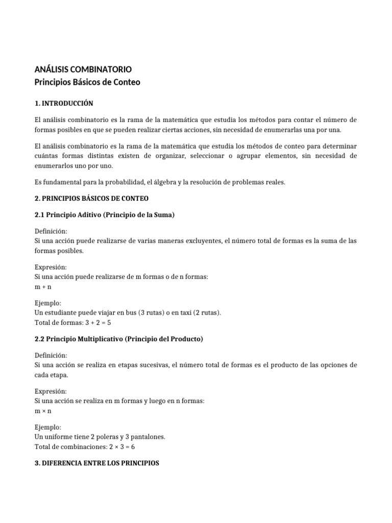 Analisis Combinatorio Principios Basicos Conteo 5to Secundaria | PDF ...