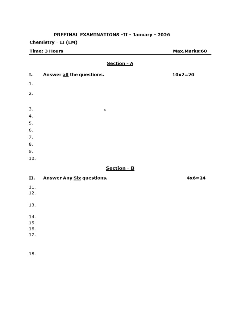 2 Chemistry Prefinal-II 2026 | PDF | Chemical Reactions | Catalysis