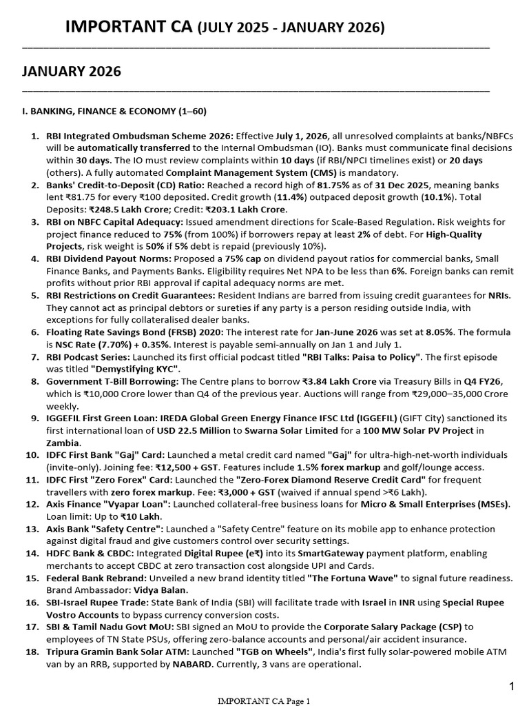 Important CA (July 2025 - January 2026)_pagenumber (1) | PDF | Reserve ...