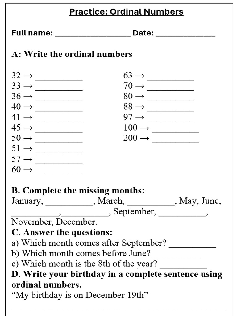 Practice Ordinal Numbers - 5th Secondary | PDF | Chess Theory | Chess ...
