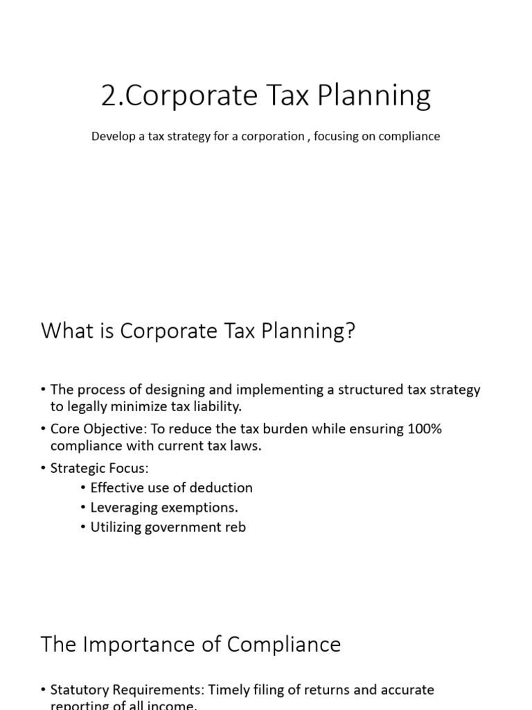 Corporate Tax Planning & Strategy | PDF | Taxes | Tax Deduction
