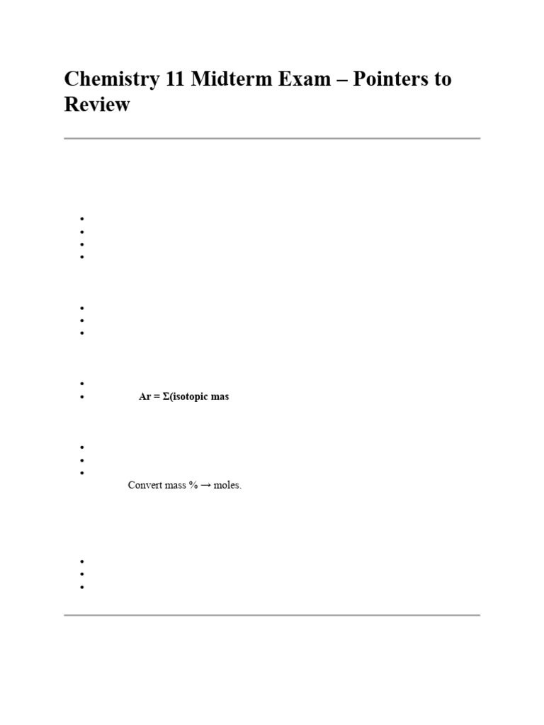 Chemistry 11 Midterm Pointers to Review | PDF | Chemical Bond | Mole (Unit)