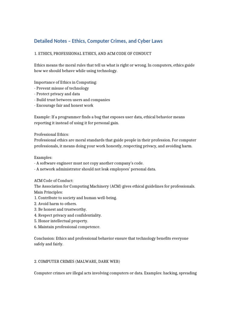 Detailed Notes On Cyber Ethics and Crimes | PDF | Malware | Security Hacker