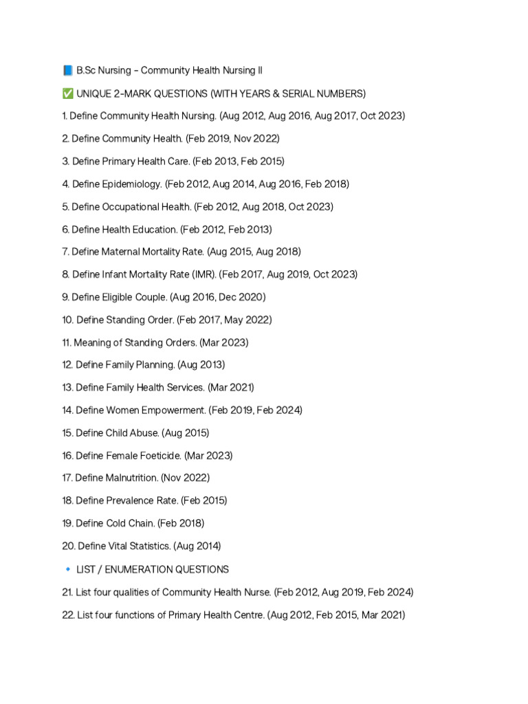 2 marks chn | PDF | Health Care | Health Sciences