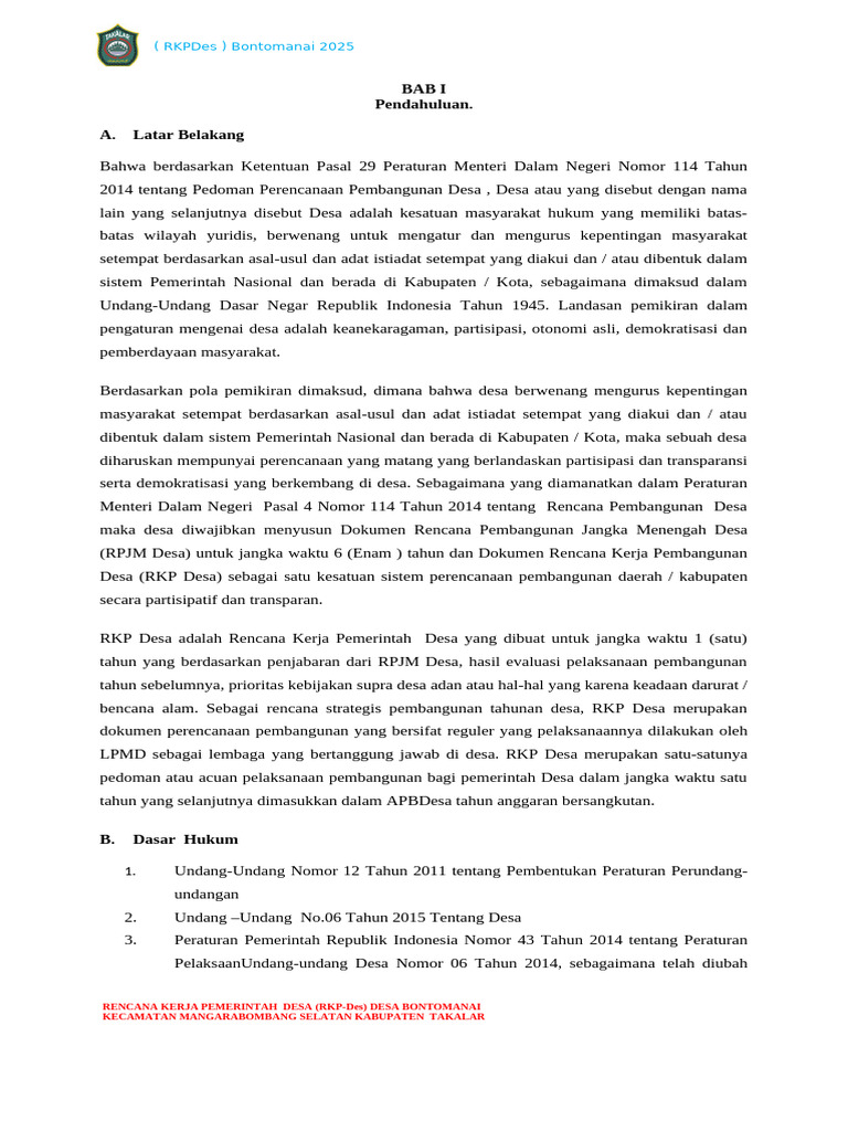 RKP DESA Bontomanai 2025 | PDF