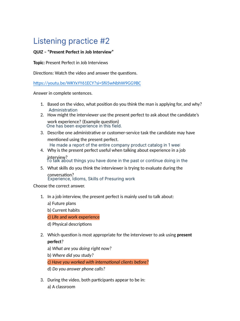 Listening Practice #2 STUDENTS | PDF