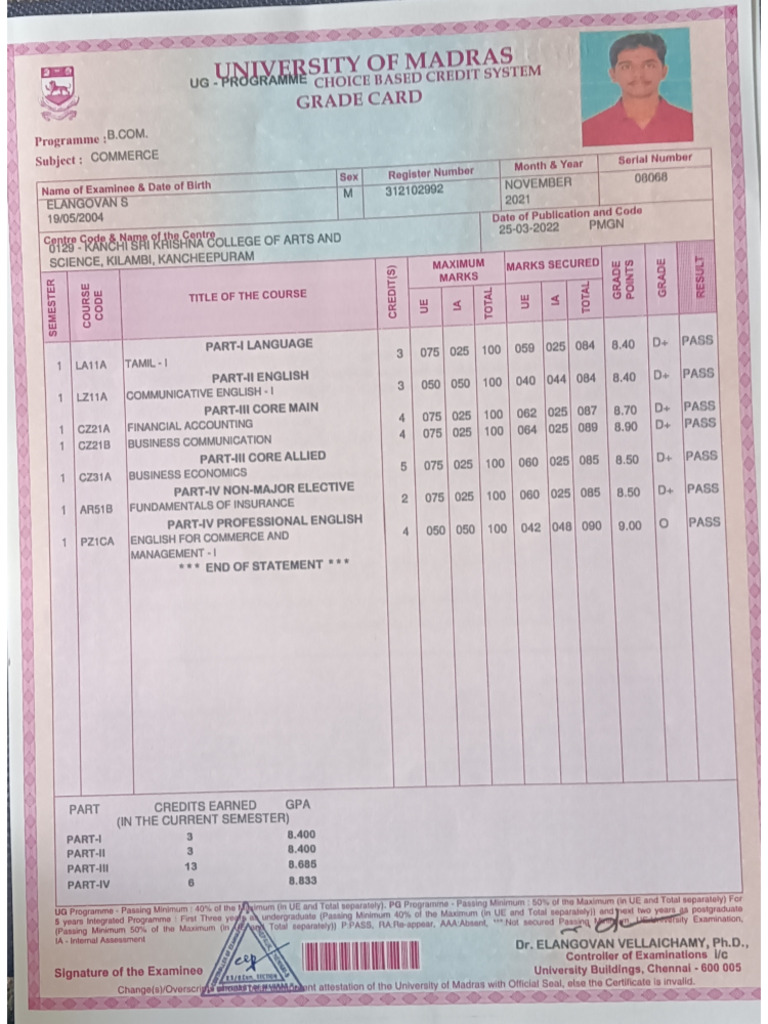 1st Sem Mark Sheet | PDF