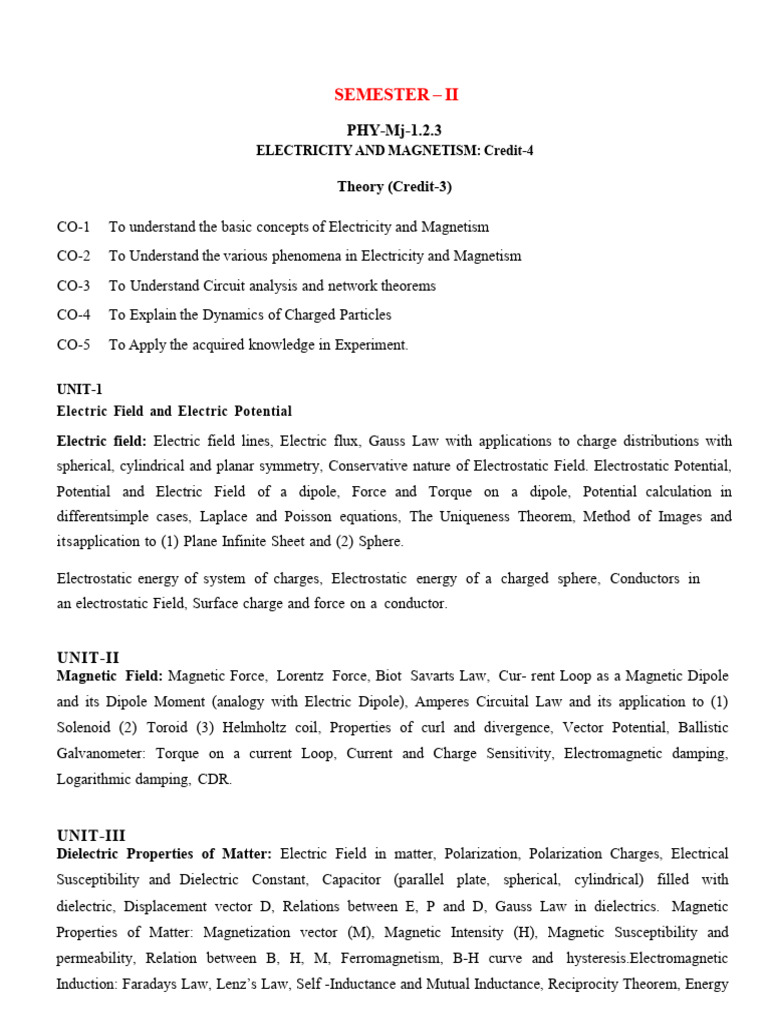 2nd Sem Physics Nep Syllabus | PDF | Magnetic Field | Fourier Series