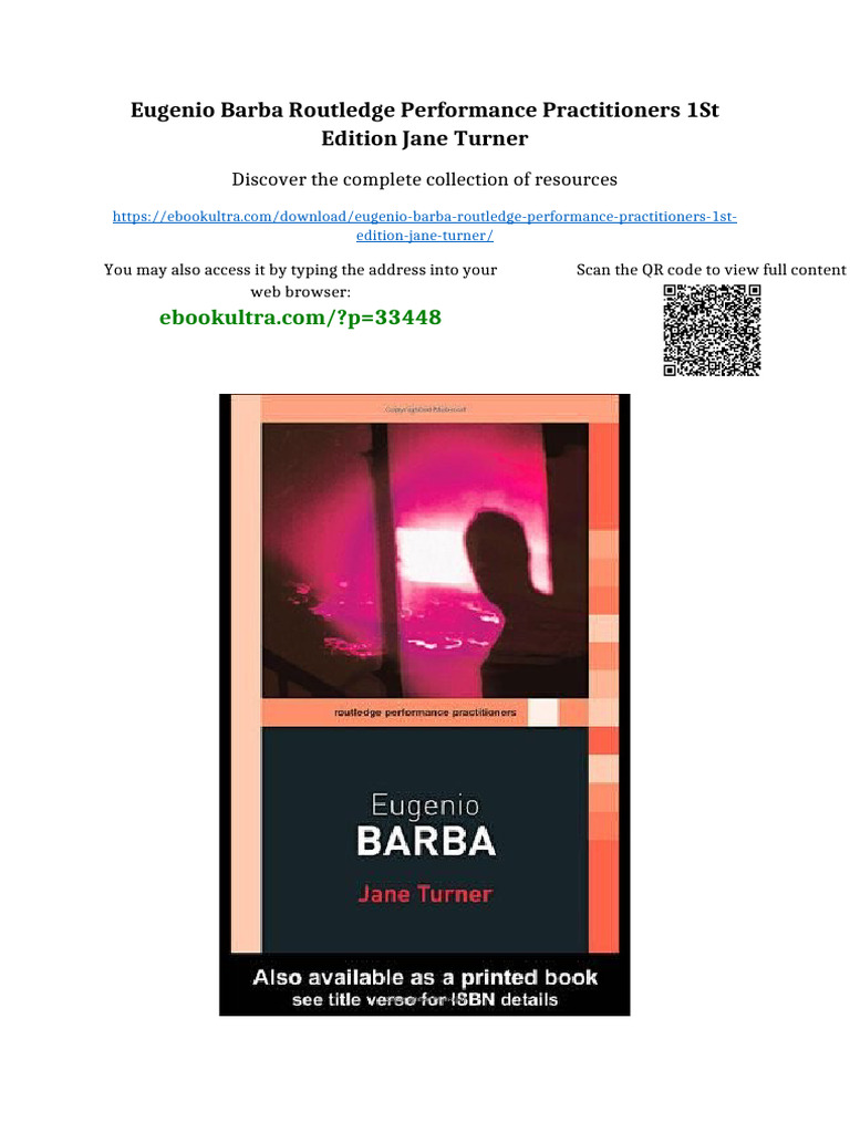 Eugenio Barba Routledge Performance Practitioners 1st Edition Jane ...