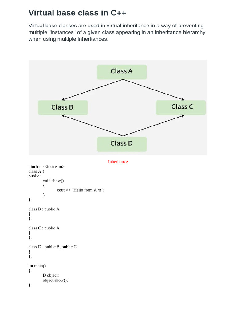 Virtual Base Class in C++ | PDF