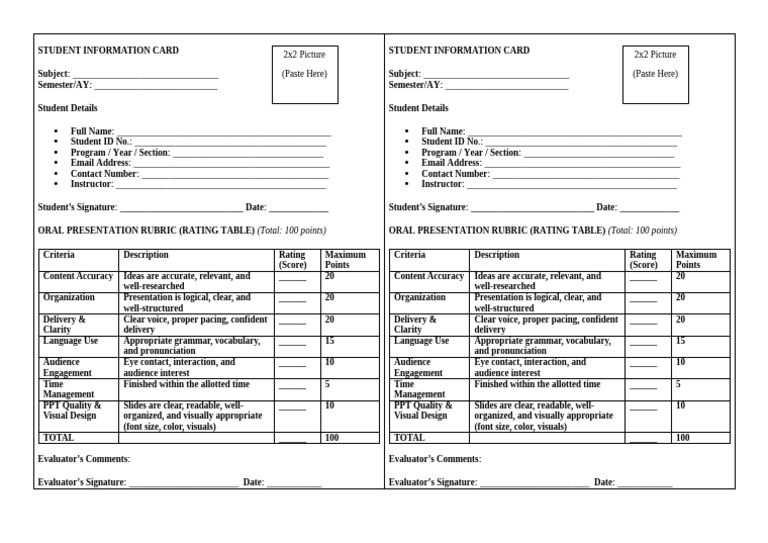 Student Information Card | PDF | Human Communication | Linguistics