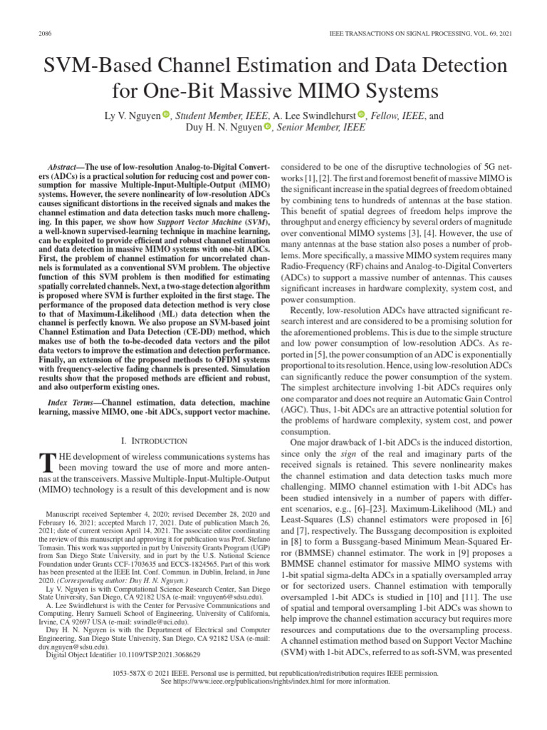 SVM-Based Channel Estimation and Data Detection For One-Bit Massive ...