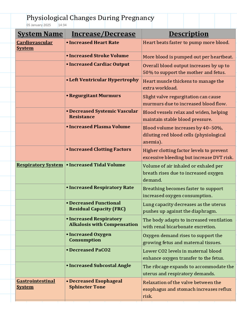 Physiological Changes During Pregnancy | PDF | Respiratory System | Blood