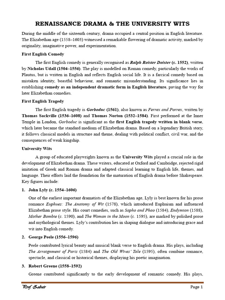 Lect. Renaissance Drama & the University Wits | PDF | English Drama ...