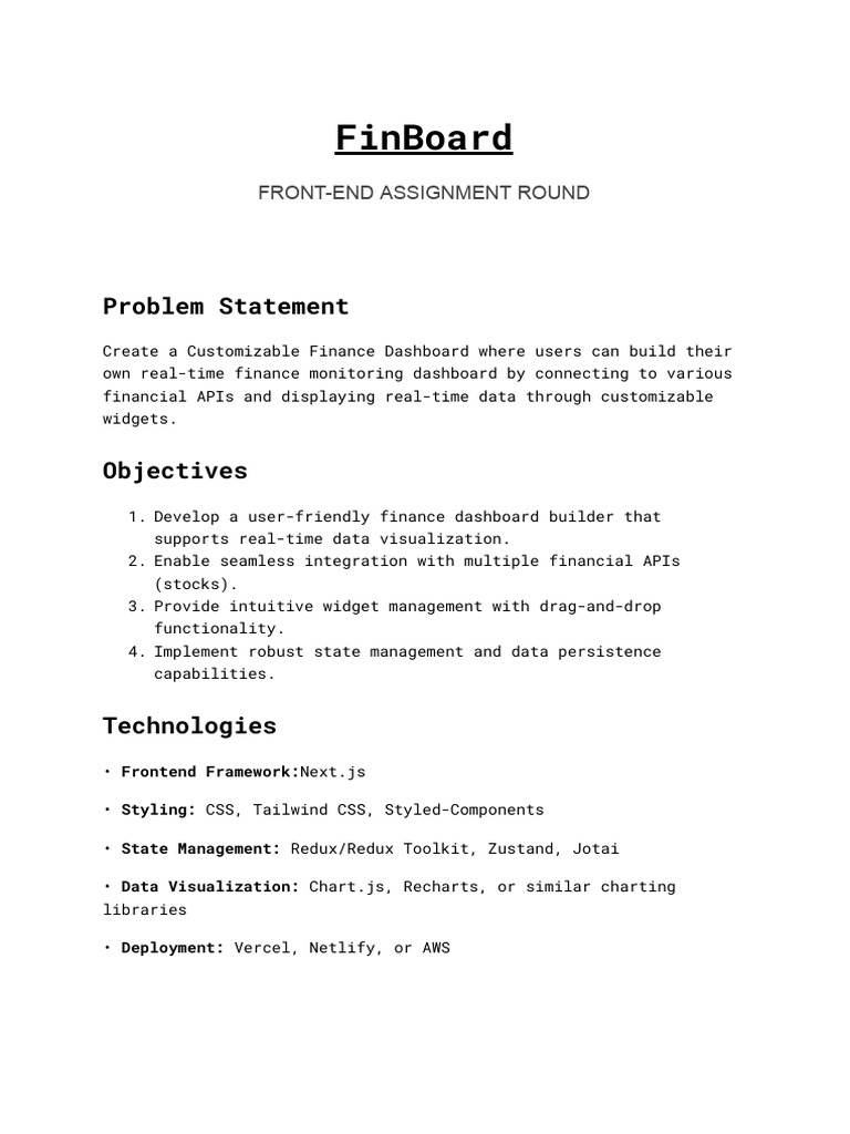 FinBoard - Web Intern Assignment | PDF | Software | Software Engineering