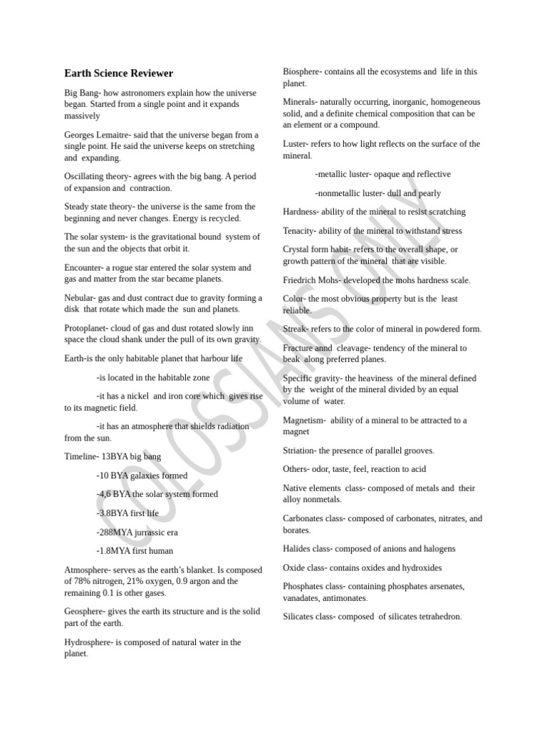 Earth Science Reviewer 2 | PDF | Minerals | Physical Sciences