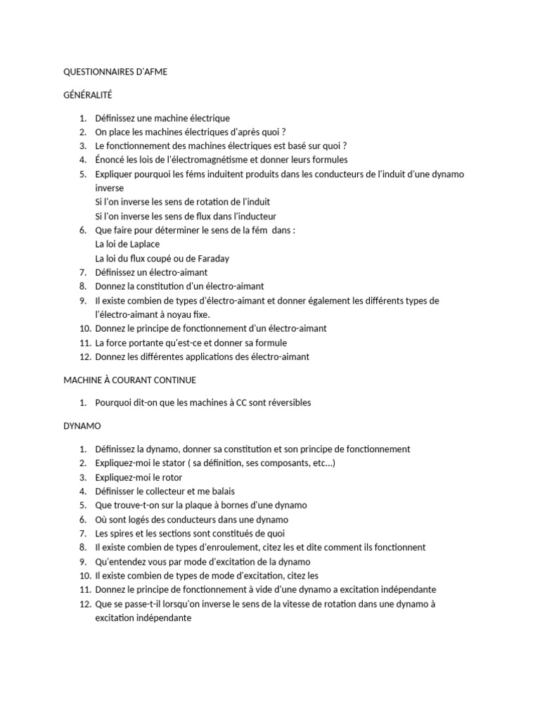 QUESTIONNAIRES D'AFME - WPS Office | PDF | Machine | Magnétisme