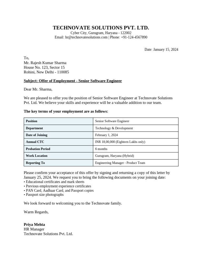 5 Offer Letter Sample | PDF