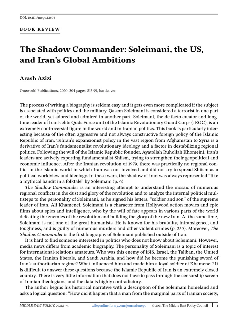 The Shadow Commander Soleimani, The US, And Iran’s Global Ambitions ...