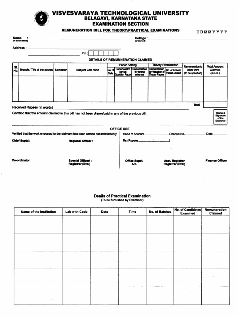 VTU Remuneration Bill Format | PDF