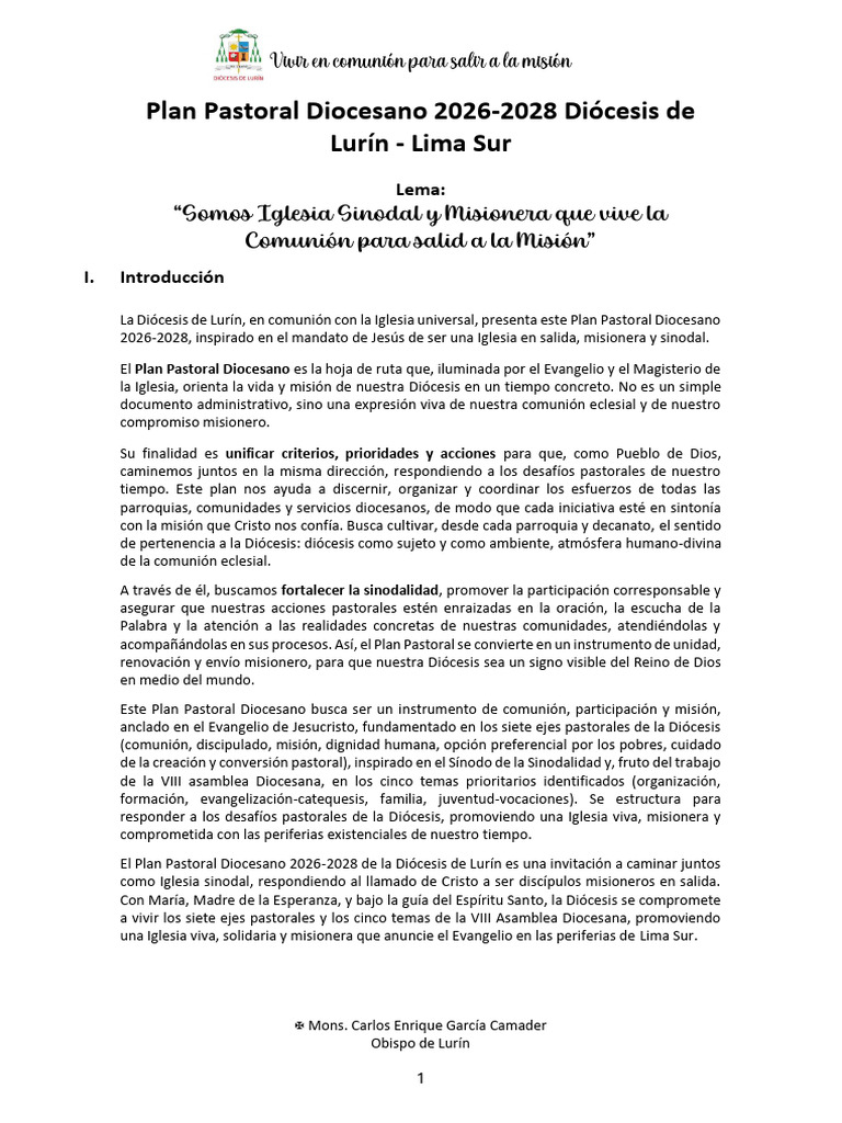 15 Plan Pastoral Diocesano 2026 - 29oct | PDF | Sínodo | Iglesia cristiana