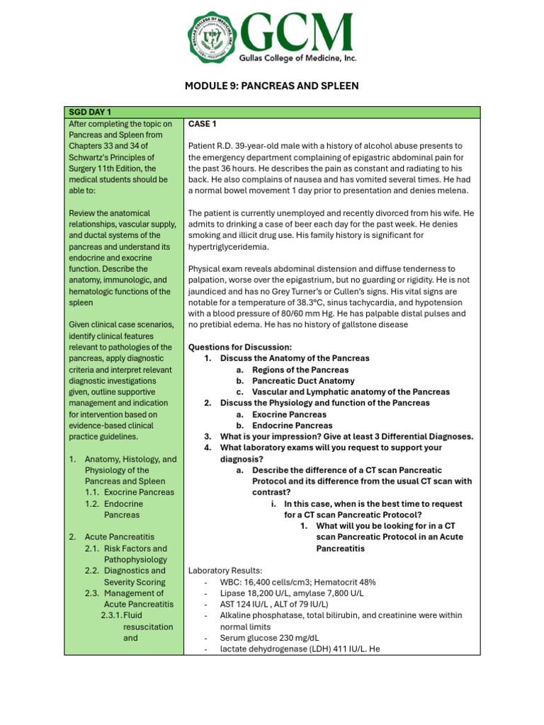 MODULE 9 SGD DAY 1 | PDF | Pancreas | Digestive System