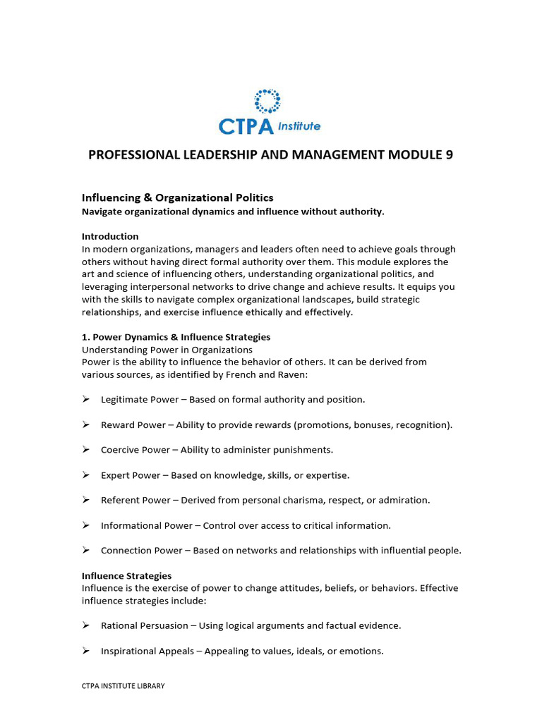 Leadership and Management Module 9 | PDF | Power (Social And Political ...