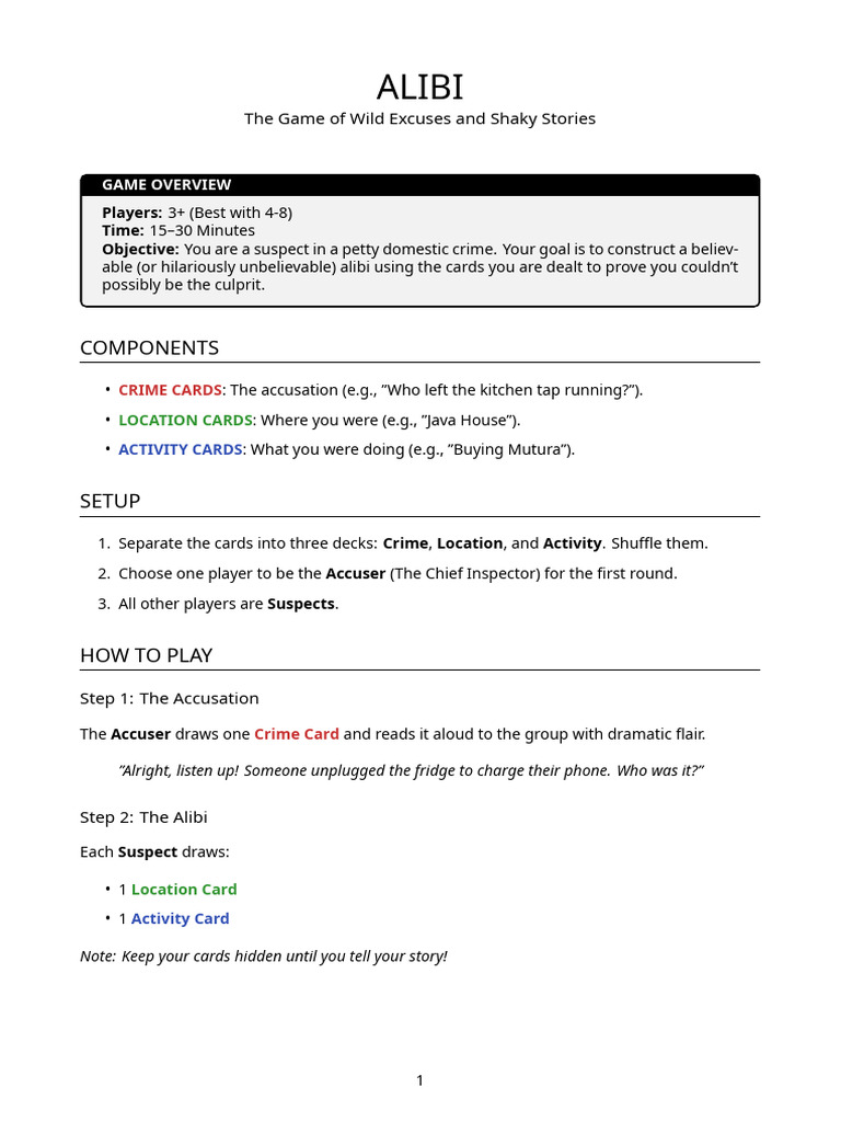 Alibi Rule Sheet | PDF