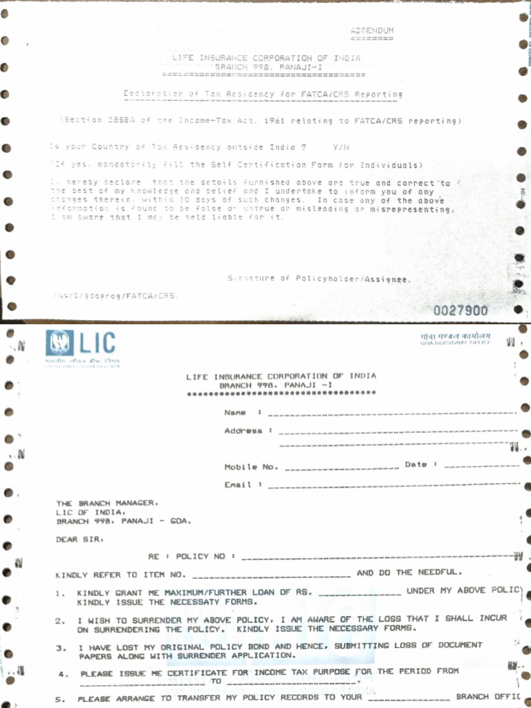 LIC Surrender Form | PDF