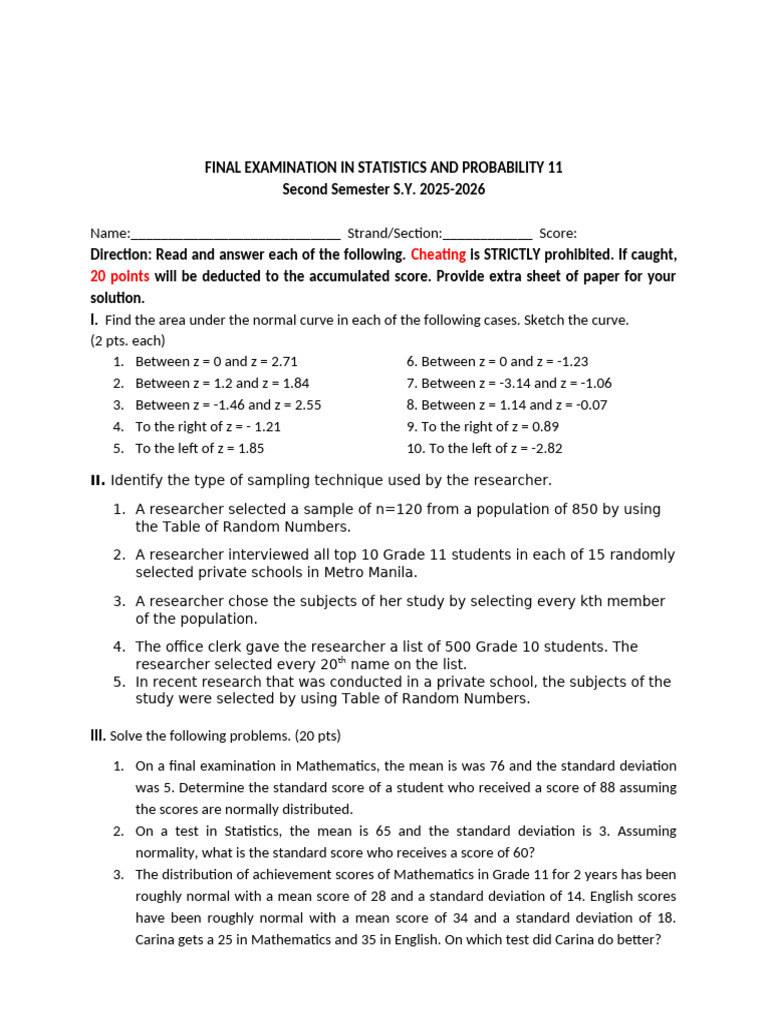 Midterm Exam in Stat 2026 | PDF | Standard Deviation | Normal Distribution