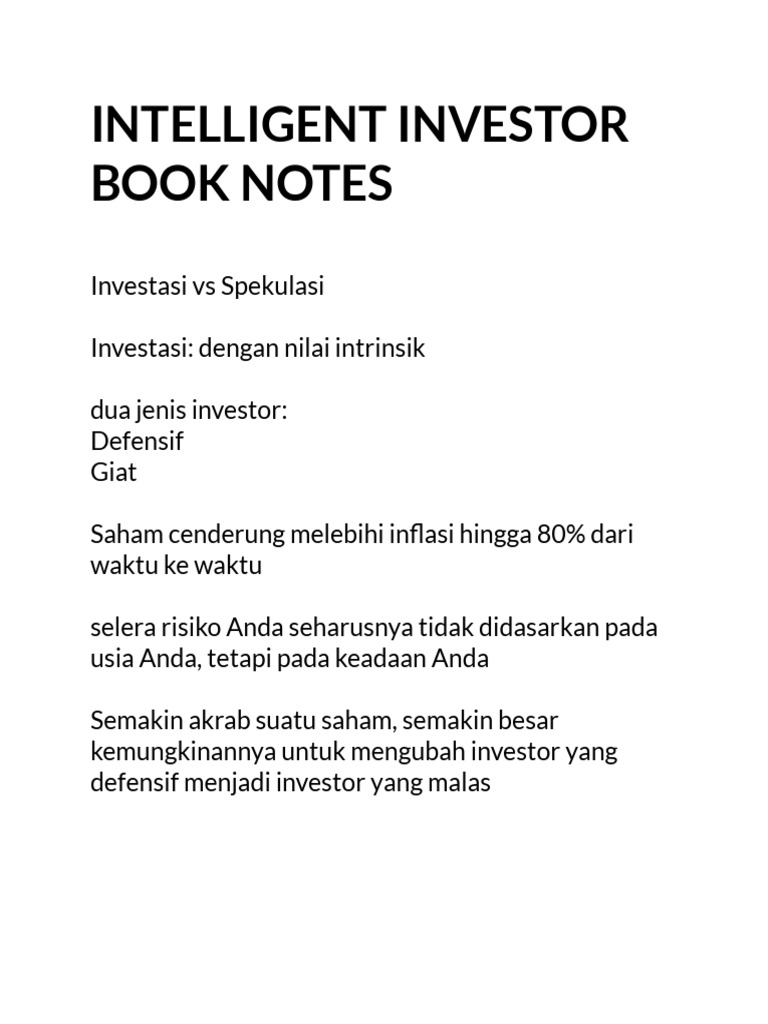 Intelligent Investor Book Notes Review by Agus | PDF