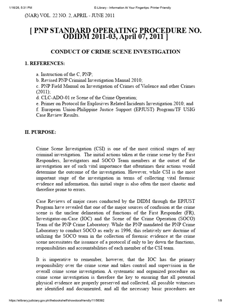 PNP Standard Operating Procedure No. Odidm | PDF | Crime Scene ...