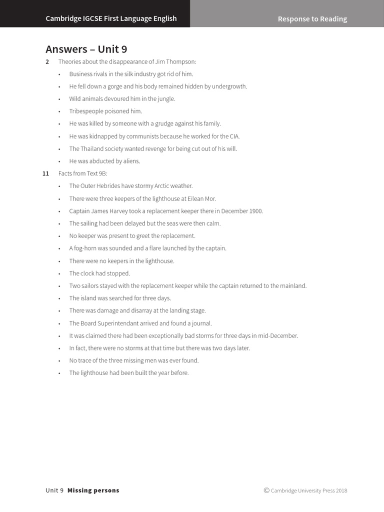 Answers Unit9 Igcse Fle | PDF