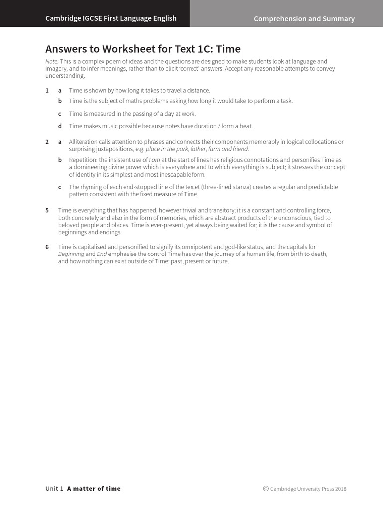 Answers Worksheet 1C IGCSE FLE | PDF