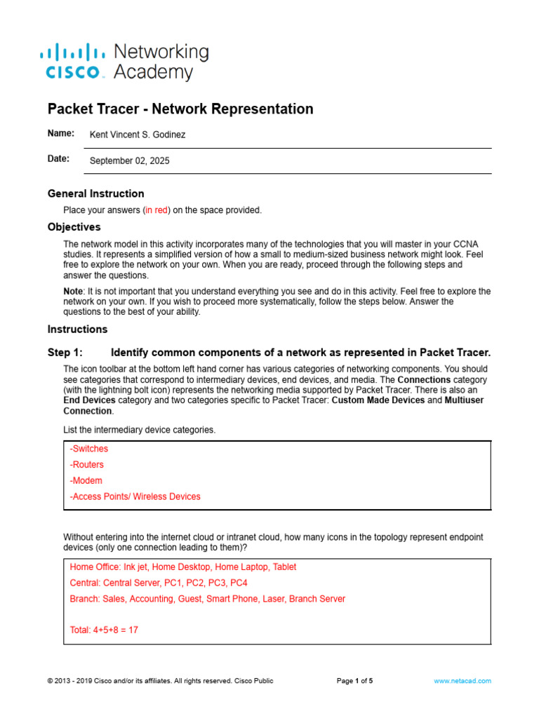 Godinez - 1.5.7 Packet Tracer - Network Representation | PDF | Computer ...
