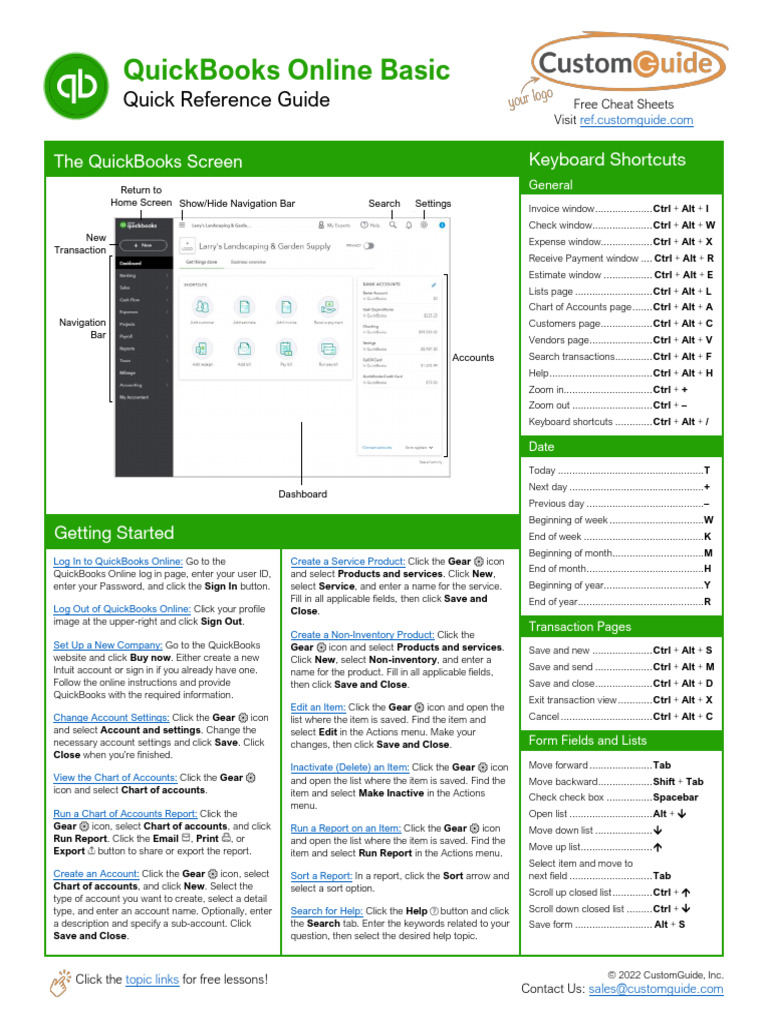 Quickbooks Online Basic Quick Reference | PDF | Quick Books | Cheque
