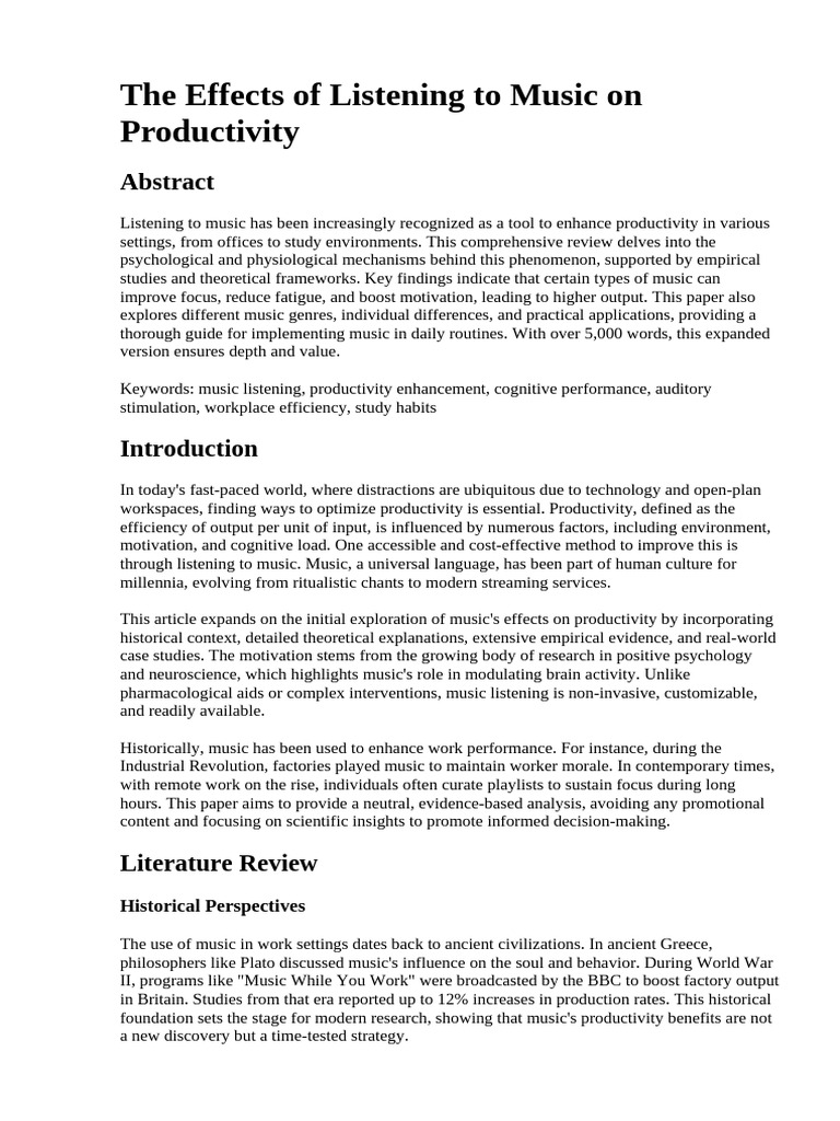 The Effects of Listening To Music On Productivity | PDF | Cognition ...