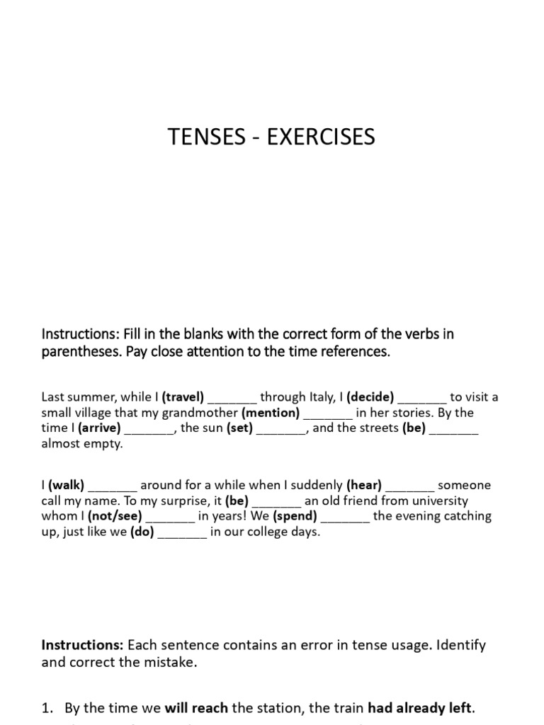 Tenses Exercises | PDF | Grammatical Tense | Grammar
