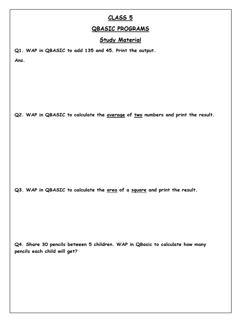 Class 5 Qbasic Program Assignment 2 - Blan | PDF