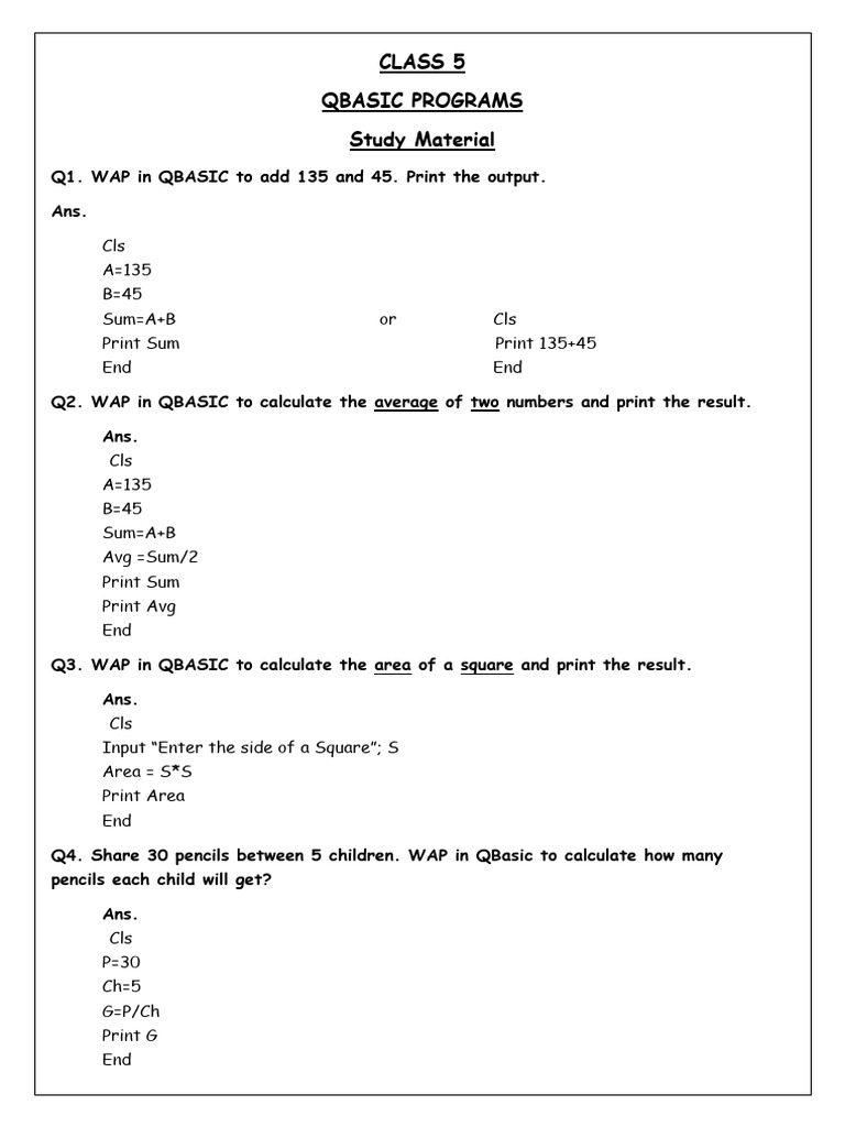 Class 5 Qbasic Program Assignment 2 | PDF