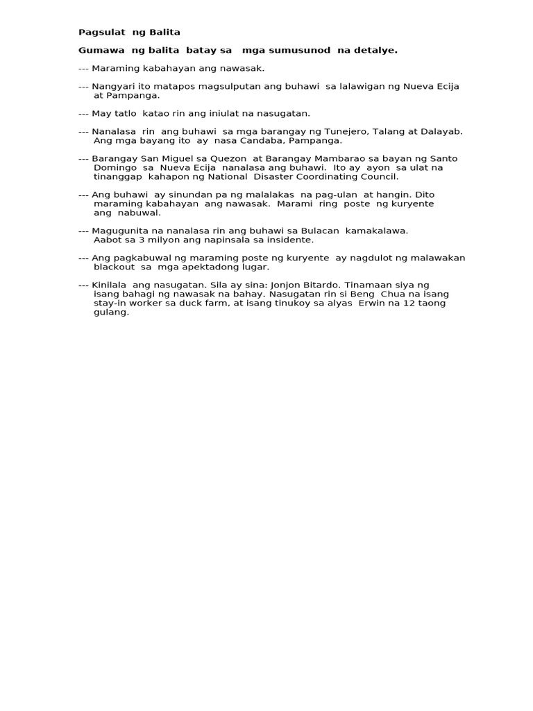 Balita Exercise 5 | PDF