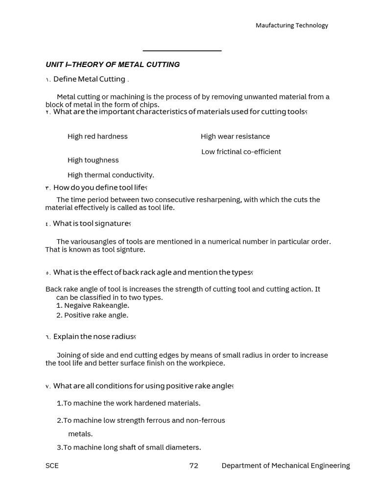 MT 2 Marks PDF | PDF | Mechanical Engineering | Metalworking