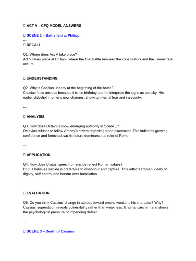 ? Act V - CFQ Model Answers | PDF | Mark Antony