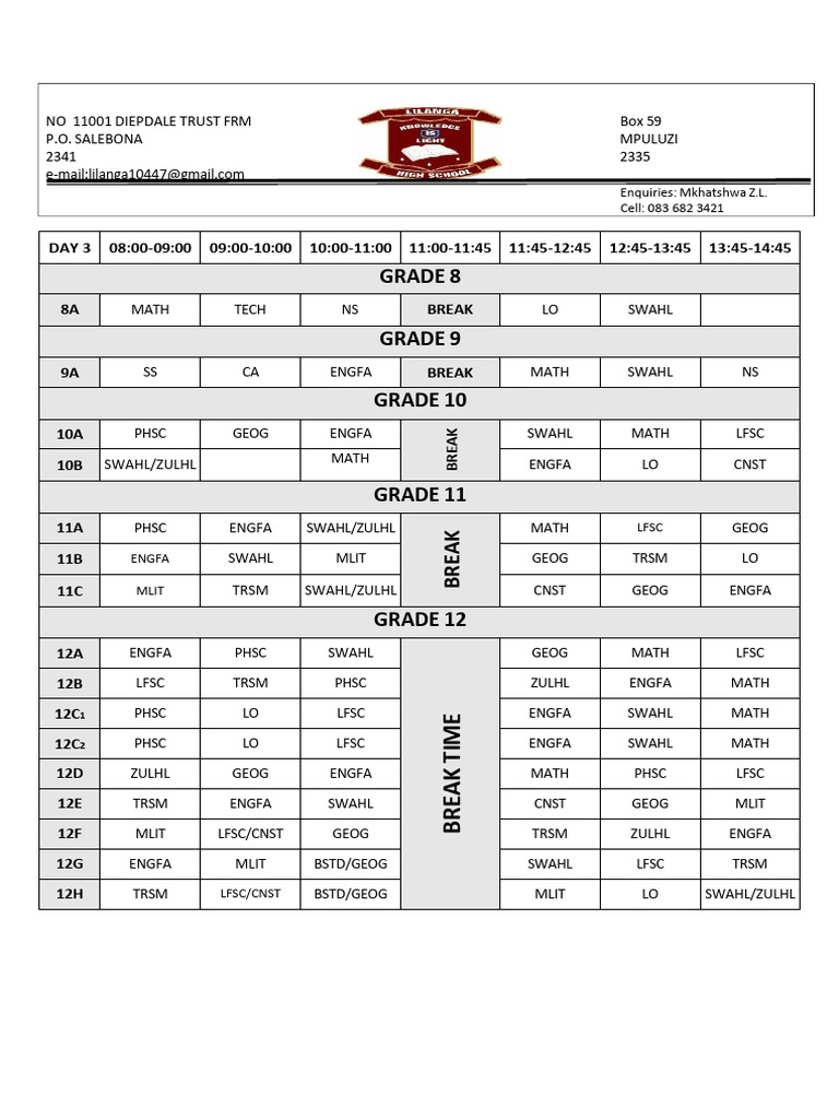 Wednesday Timetable 2025 - 260121 - 050351 | PDF