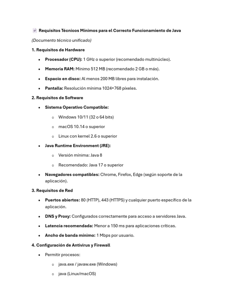 Requisitos Técnicos Mínimos Para El Correcto Funcionamiento de Java | PDF