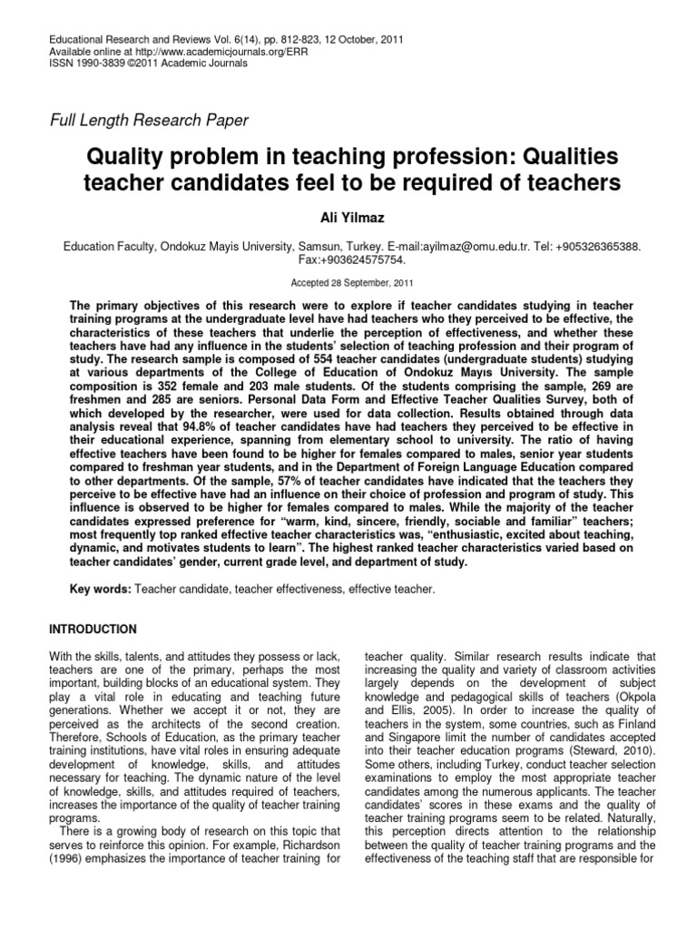 Quality Problem in Teaching Profession Q | PDF | Teachers | Teacher ...