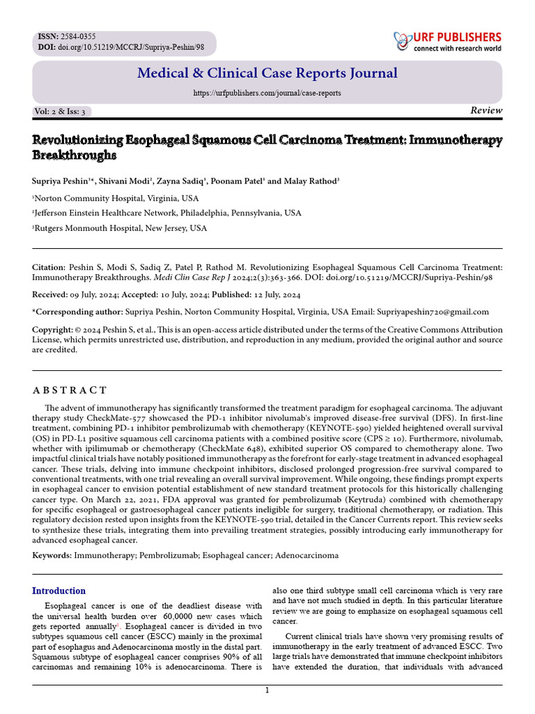 Revolutionizing Esophageal Squamous Cell Carcinoma Treatment ...